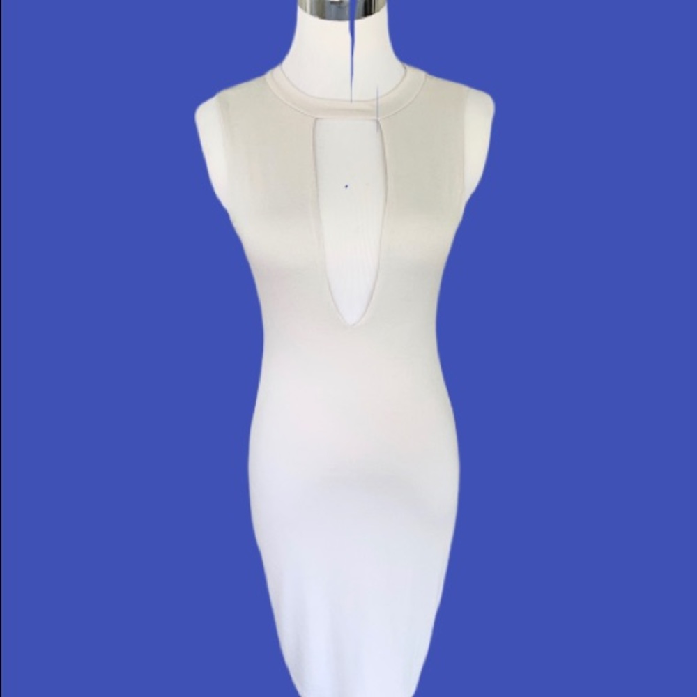 Cefian Cream Bodycon Sleeveless Mini Dress Small